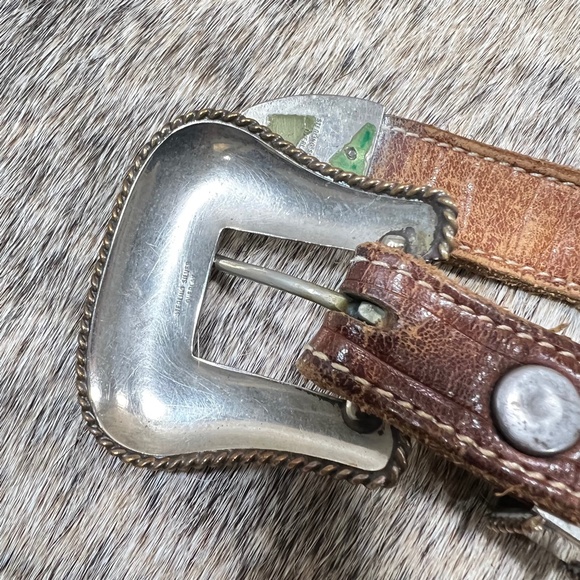 Vogt Tooled Western Belt w/ Sterling Silver Buckle - Picture 6 of 7